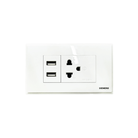 เต้ารับเดี่ยว 3 ขา + USB 2 ช่อง SIEMENS ซีรีส์ RELFA 120 ชุดพร้อมฝา 1 ช่อง 3 M_0